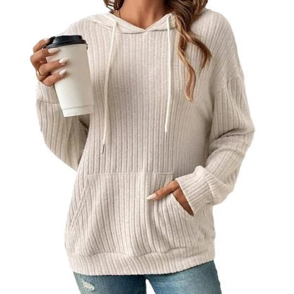 A stylish and comfortable hooded sweatshirt with drawstring and pockets, available in various colors.