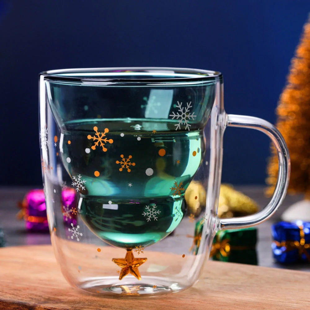 3D double-layer panda cup with skull design for wine, featuring inner Christmas tree pattern