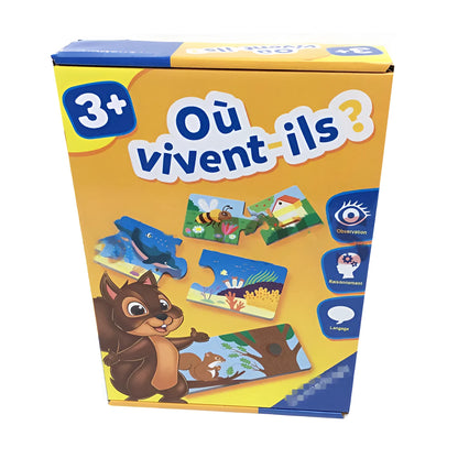 French language puzzle toy with 12 matching pairs of thickened hard paper cards for children aged 2+