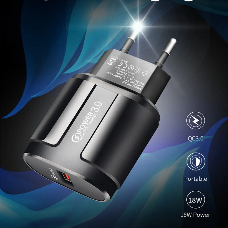 Smart USB mobile phone charger with ABS plastic housing in white or black colour measuring 20mm x 40mm x 65mm featuring global voltage AC100-240V 50-60Hz input with compact travel-friendly design