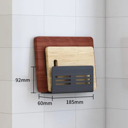 Black aluminium wall-mounted kitchen shelf with chopstick holder, lid rack, tool holder, and glue frame.