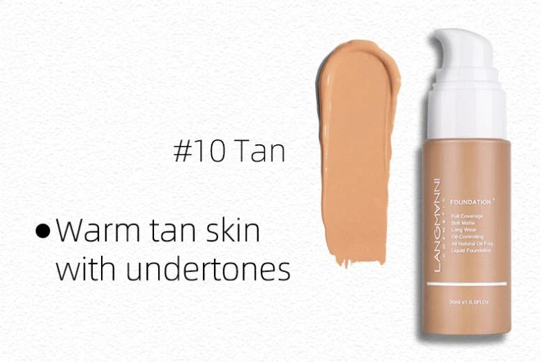 Matte oil control concealer liquid foundation in 30ml container with 13 shade options displayed
