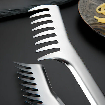 23cm stainless steel kitchen tongs with serrated tips and locking mechanism