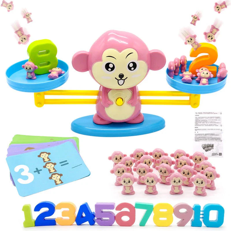 Engaging early math learning toys with colorful digital characters, including monkeys, penguins, and other animals, designed to teach preschoolers essential numeracy skills through interactive play.