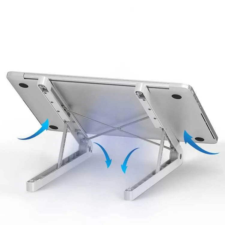 White folding laptop stand with aluminium alloy frame raised at 30mm height