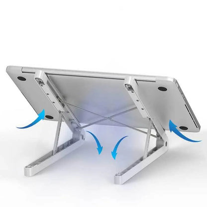 White folding laptop stand with aluminium alloy frame raised at 30mm height