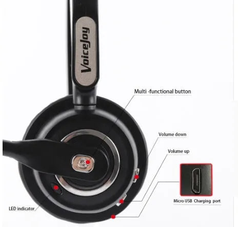 Truck driver Bluetooth headset with over-ear design and a flexible noise-cancelling microphone.