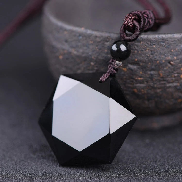 Handcrafted obsidian six-pointed star sweater chain, a unique fashion accessory