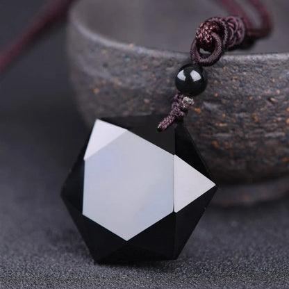 Handcrafted obsidian six-pointed star sweater chain, a unique fashion accessory