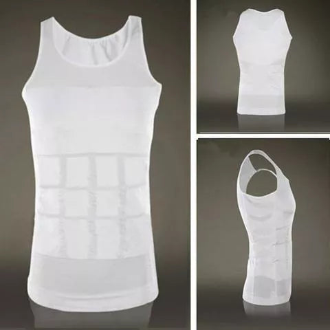 Men's tummy shaper vest in black or white, sizes M to XXL, for upper body contouring