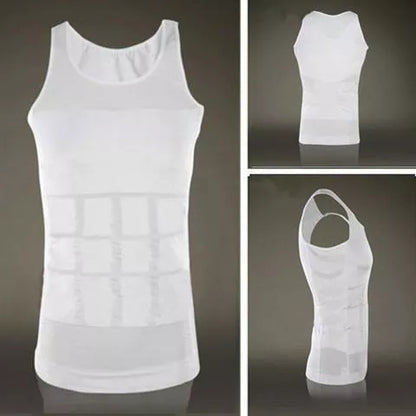 Men's tummy shaper vest in black or white, sizes M to XXL, for upper body contouring