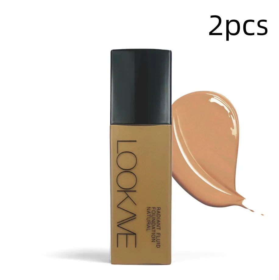 LOOKAVE Matte Liquid Foundation bottle showing 21c quantity with six colour shade options for waterproof coverage