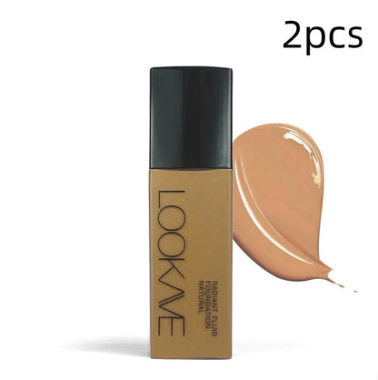 LOOKAVE Matte Liquid Foundation bottle showing 21c quantity with six colour shade options for waterproof coverage