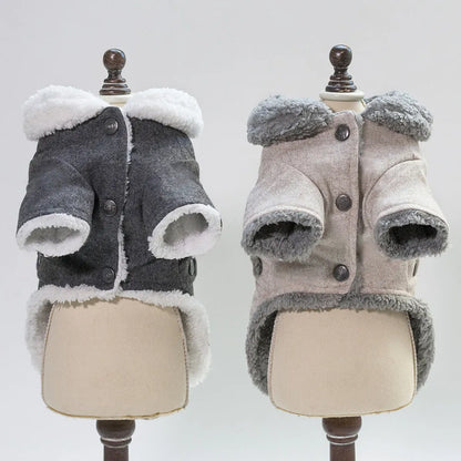 Velvet winter pet coat for small dogs and cats in dark grey or light brown, sizes S to XXL