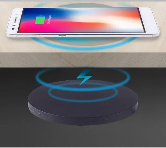 60mm round embedded wireless phone charger for furniture with USB port.