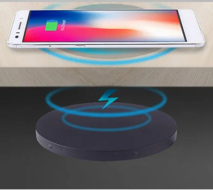60mm round embedded wireless phone charger for furniture with USB port.