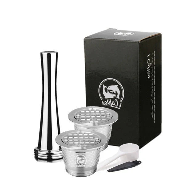 Stainless steel reusable Nespresso coffee capsule with refillable filter
