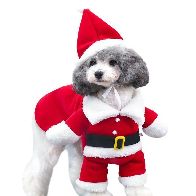 Red polar fleece Santa costume for dog or cat with stretchable design for comfortable fit