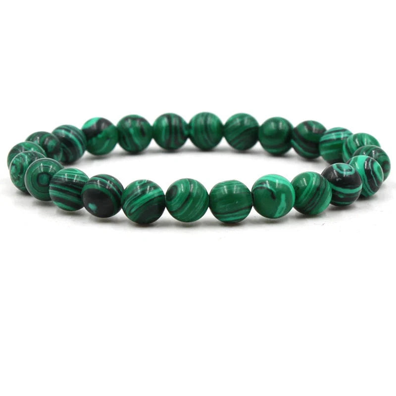 Stylish black matte green malachite elastic bracelets for women and men
