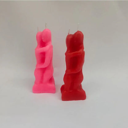 Small red couple hug shaped paraffin wax candle for romantic home decoration