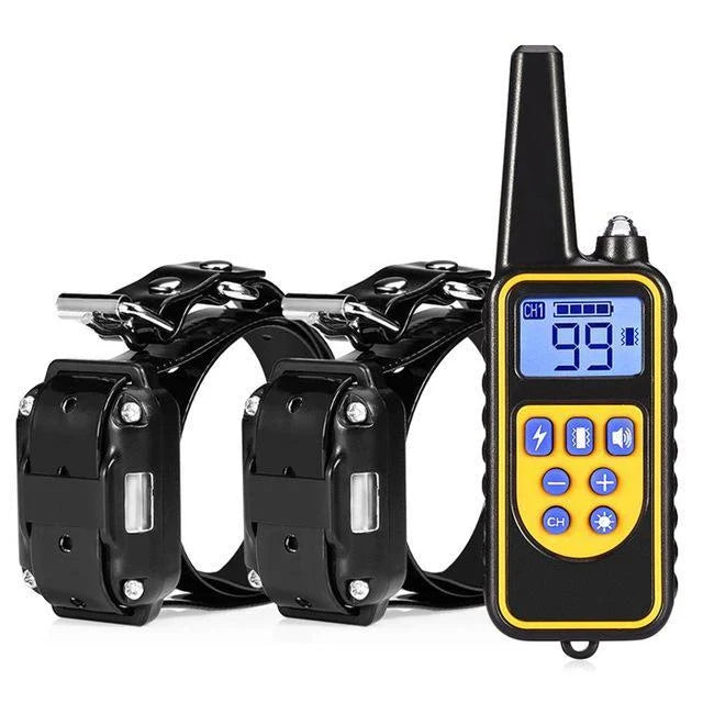 Electric dog training collar with remote control, adjustable levels, and waterproof design