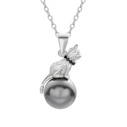 925 sterling silver cat pendant necklace with delicate clavicle chain and electroplated finish