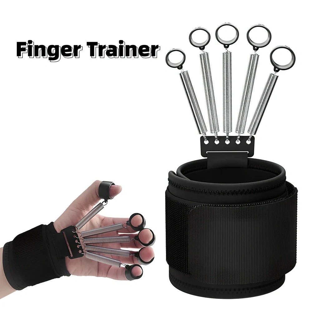 Spring steel finger trainer with adjustable resistance for hand strength exercises