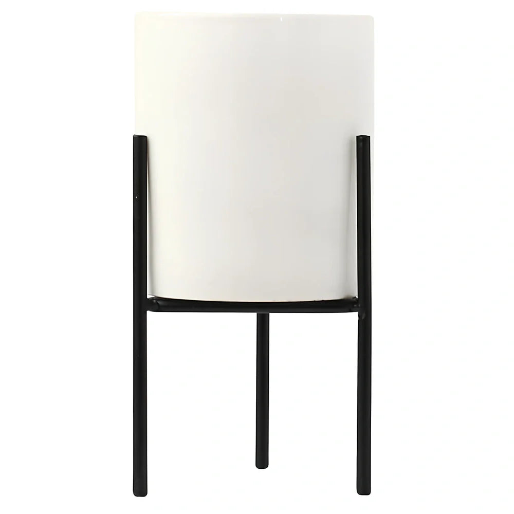Black iron frame with white ceramic succulent flowerpot in 12.5cm and 16.5cm diameter sizes