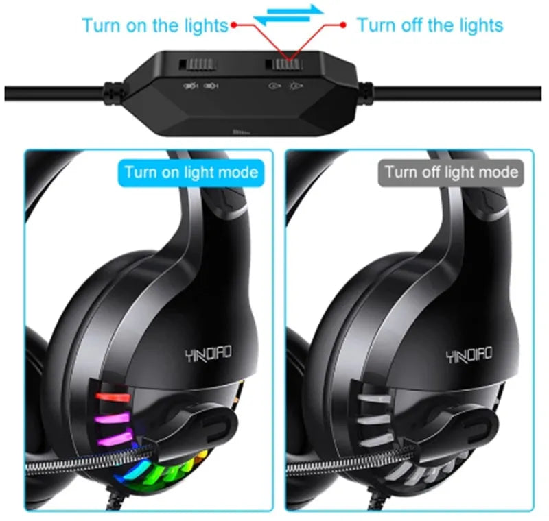 Black wired gaming headset with microphone and sound card line control on cable