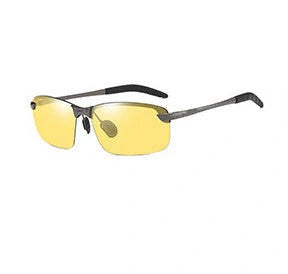 Men's driving glasses with colour-changing polarised lenses and lightweight alloy frames
