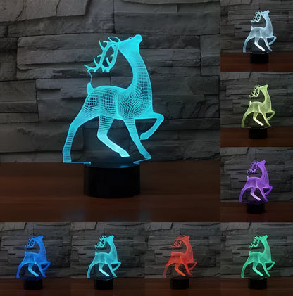 Deer 3D 7colour LED illusion night light with acrylic plate, ABS base and USB cable