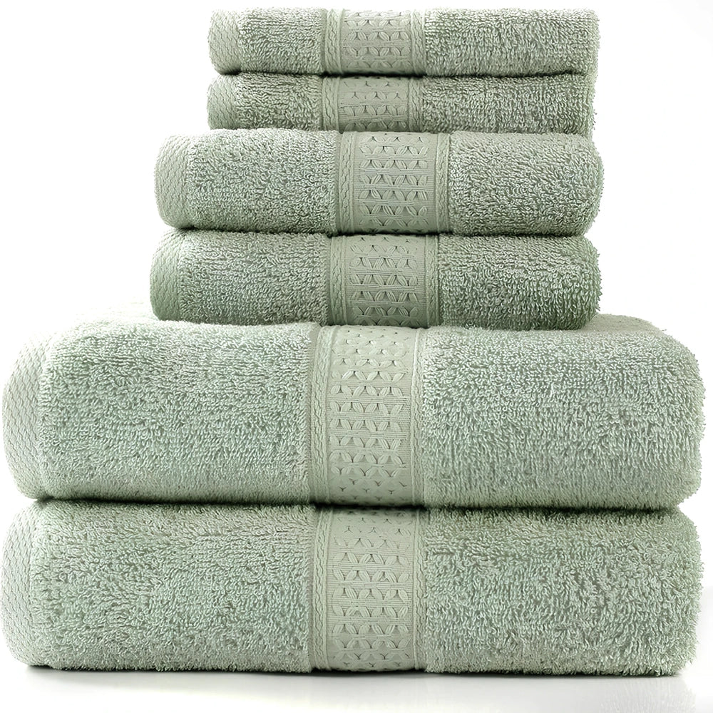 Pure cotton towel set showing bath towel, towel, and square towel in bamboo green colour