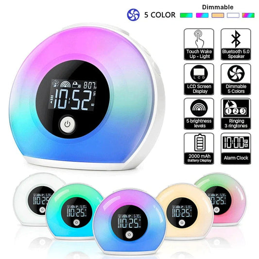Digital Music Alarm Clock with Bluetooth 5.0 and VA LCD screen in colourful design