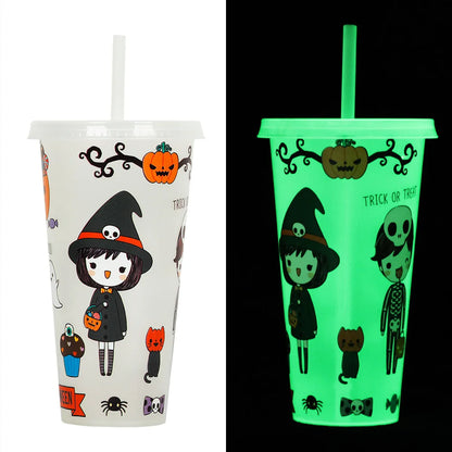 720ml plastic sippy cup with Halloween luminous straw, cylindrical shape, 17.5cm height