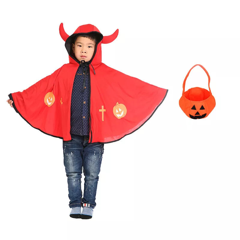 Children's Halloween costume in knitted polyester fabric, available in red, yellow, black, and purple