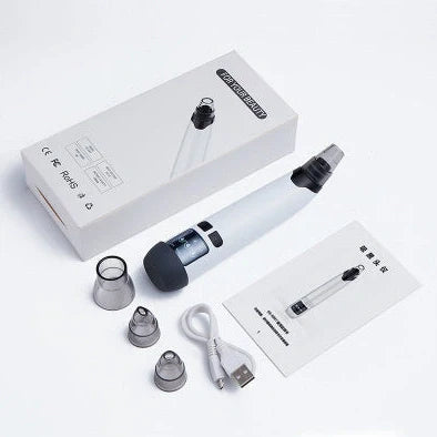 Blackhead suction instrument with oval, small round, and large round suction heads plus microcrystalline tip for facial treatment