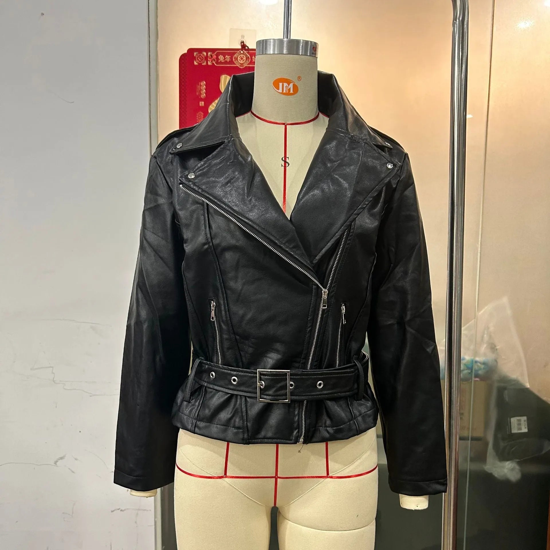 Punk style jacket with Peter Pan collar and drawstring waist in black, blue, or green colours
