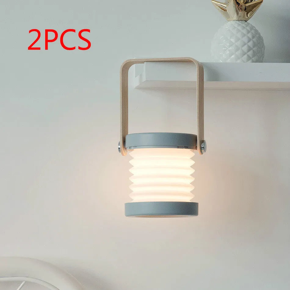 Foldable touch dimmable LED night light showing table lamp and lantern configurations