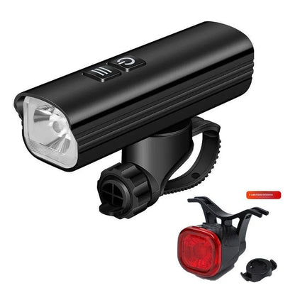 USB rechargeable bicycle headlight and taillight set with mounting bracket for night cycling safety