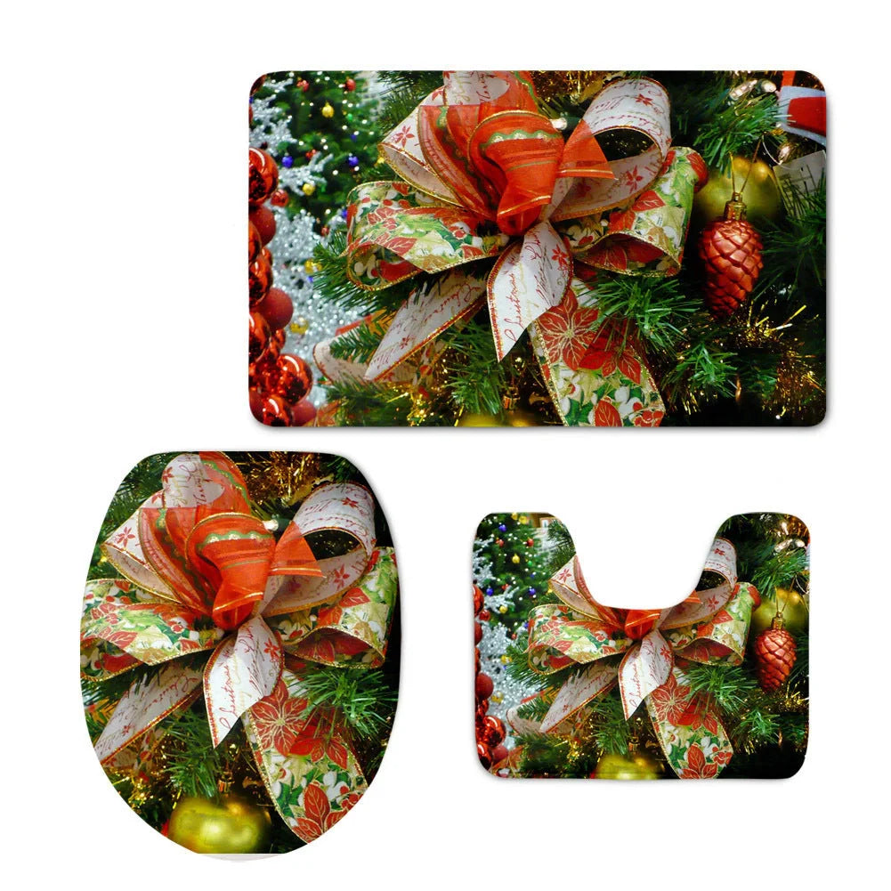 Custom 3D style bathroom set with flannel mats and toilet seat cover