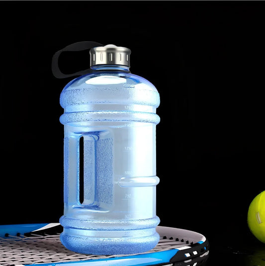 2-litre sports bottle with dumbbell shape in multiple colours including fuchsia, blue, pink, black, green, yellow