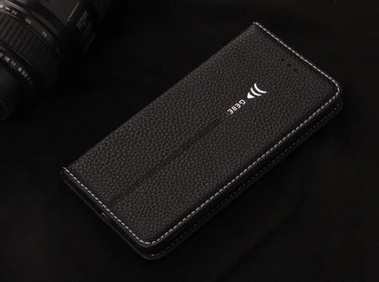 Business wallet phone case for iPhone with card slots in imported PU leather