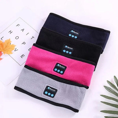 Wireless Bluetooth headband in multiple colours, featuring knitted fabric, built-in microphone and long-lasting battery for outdoor fitness and yoga activities.