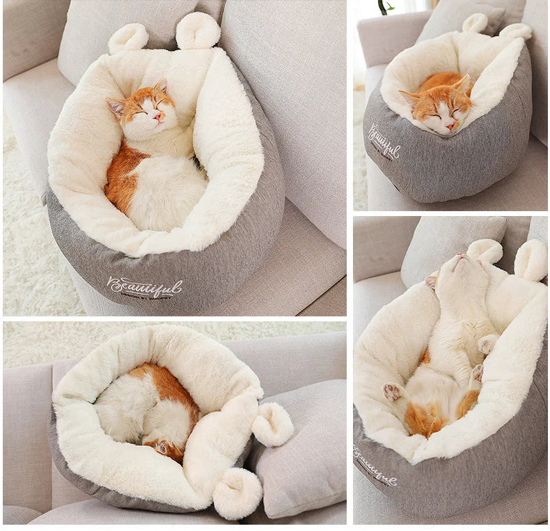 Cotton pet dog bed warming soft sleeping bag cushion in grey