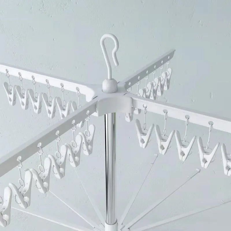 Three-layer stainless steel drying rack with plastic clips for socks, ties and small garments