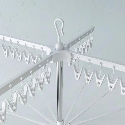 Three-layer stainless steel drying rack with plastic clips for socks, ties and small garments