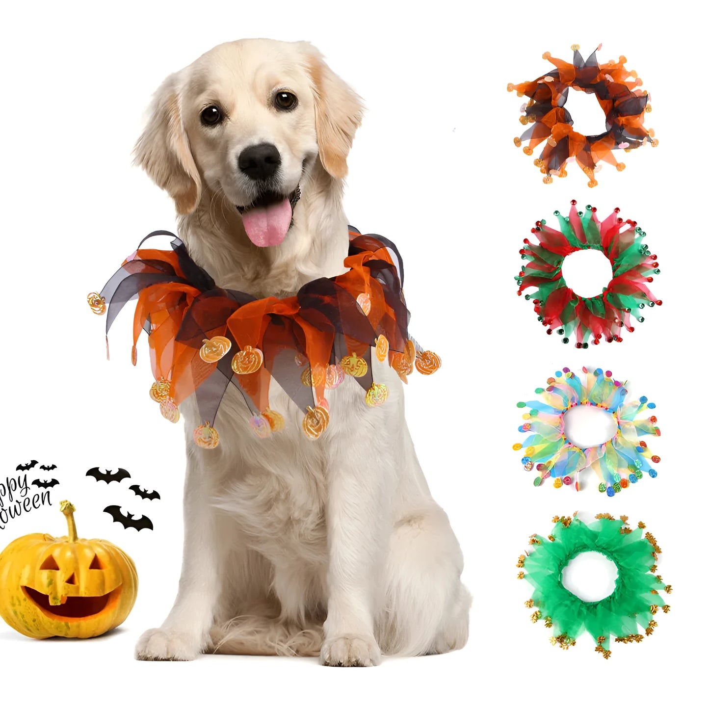 Tie-dye cloth dog collar in seasonal Christmas and Halloween colour designs