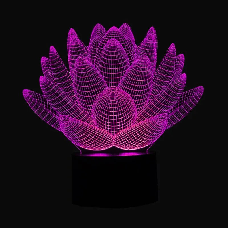Modern Lotus LED night light with acrylic shade and touch control, 220mm wide.
