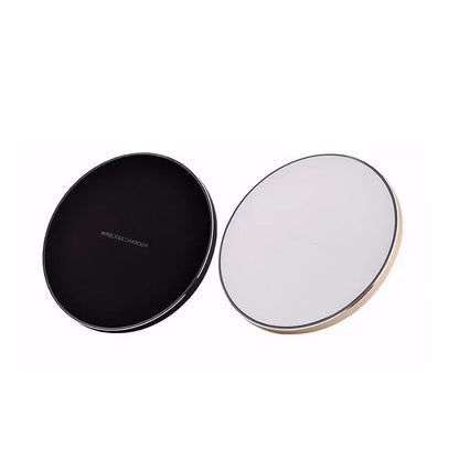Ultra-thin square aluminium wireless charging pad in black, red, white, or yellow.