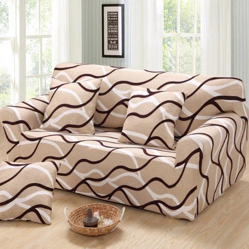 Elastic sofa cover in navy blue with high-density fabric for stain protection